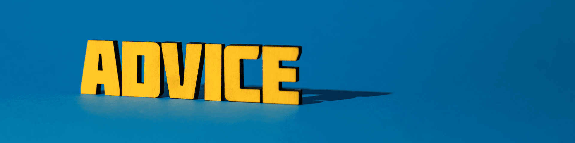 advice graphics ADVICE spelled in yellow with blue background