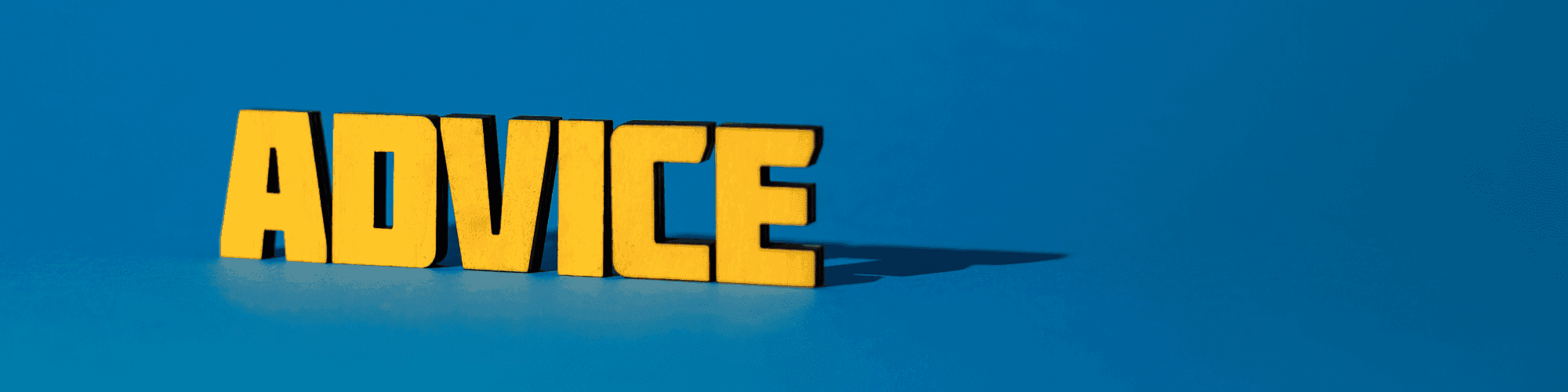 advice graphics ADVICE spelled in yellow with blue background